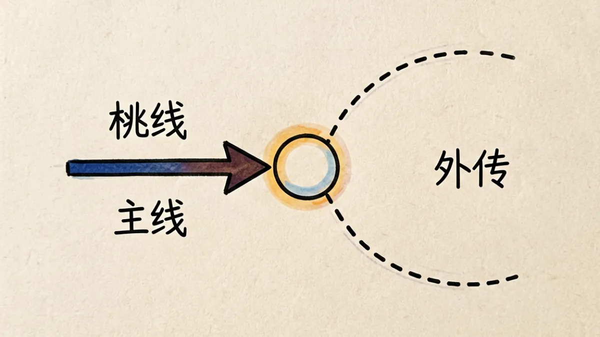 阿宾外传外传体裁叙事结构示意图，展示主线与支线叙事如何交织在同一故事宇宙中