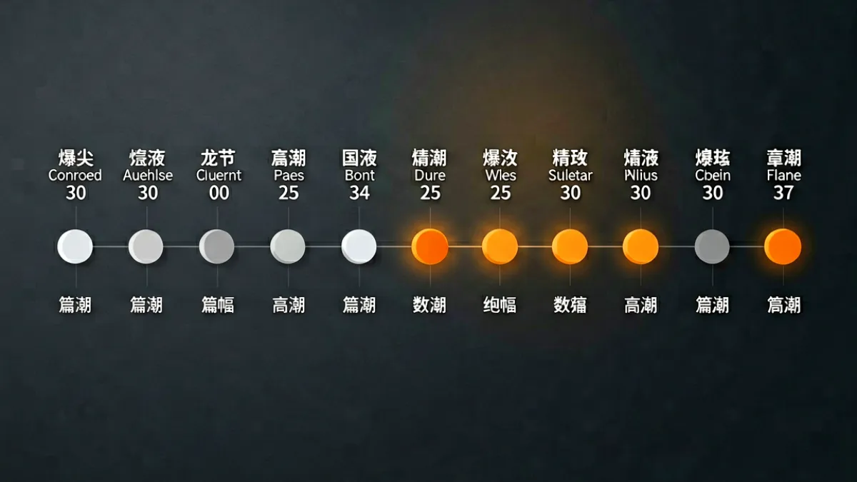 阿宾外传章节速览栏目封面，数十个章节标题以时间轴形式排列，标注各章篇幅与高潮位置